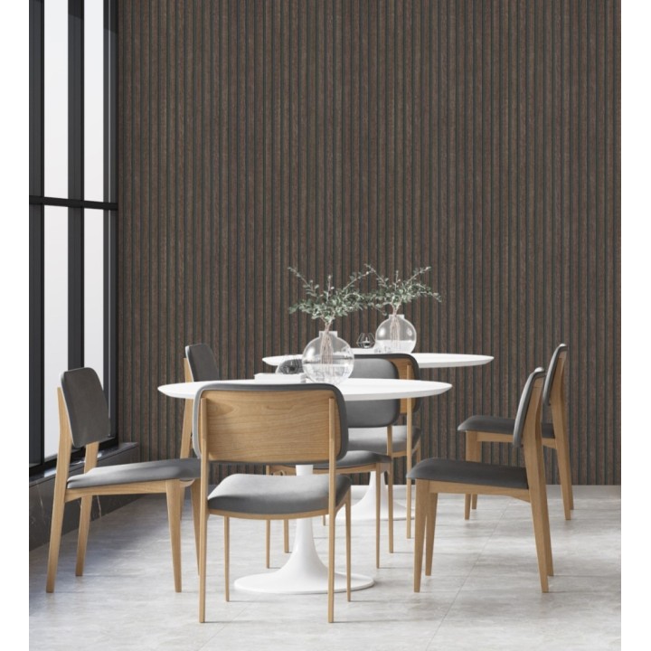 Papel pintado de listones de madera ébano imitando el diseño de palillería - Lance Wood Line 682663