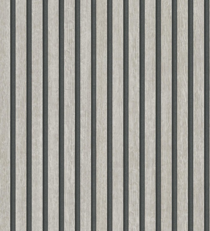 Papel pintado de listones de madera gris imitando el diseño de palillería - Lance Wood Line 682664