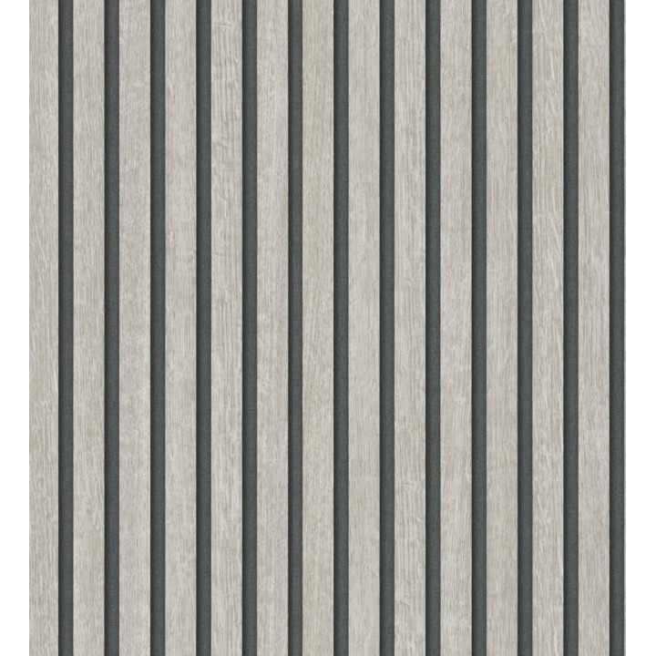 Papel pintado de listones de madera gris imitando el diseño de palillería - Lance Wood Line 682664