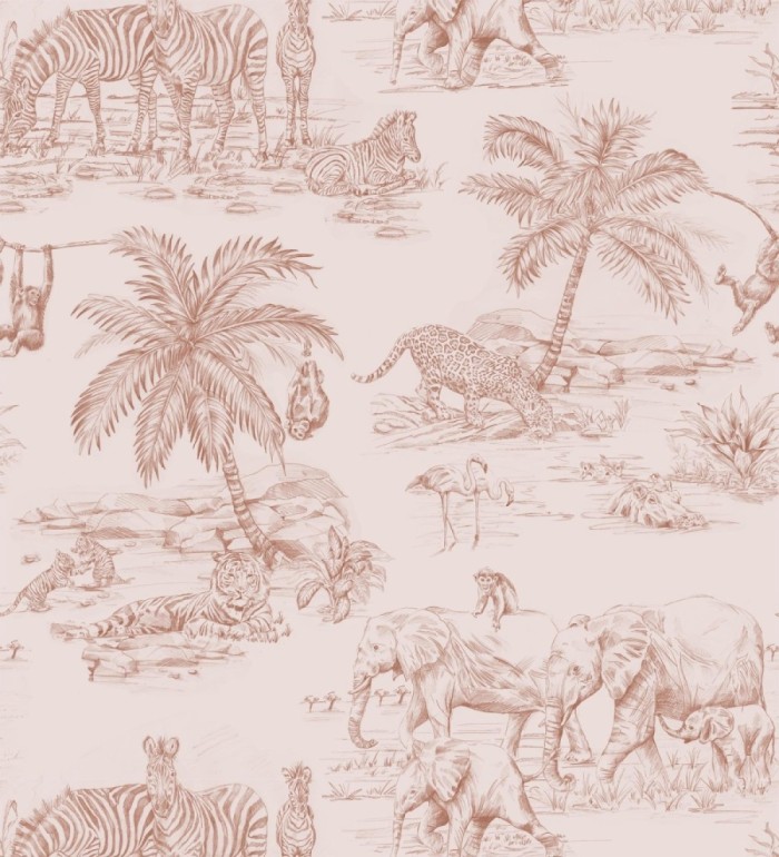 Papel pintado infantil de diseño toile de jouy con dibujo de animales en la selva tropical - Serengeti Live 682667