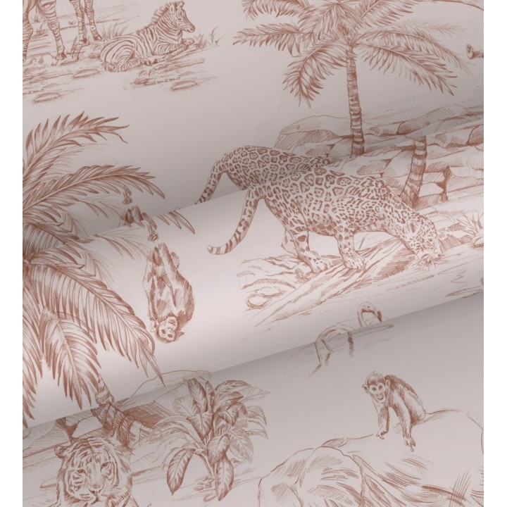 Papel pintado infantil de diseño toile de jouy con dibujo de animales en la selva tropical - Serengeti Live 682667