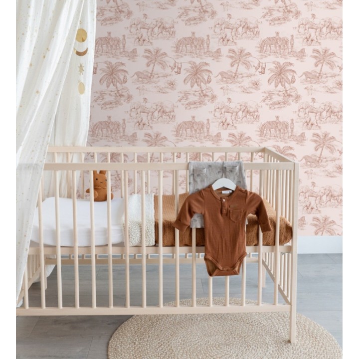 Papel pintado infantil de diseño toile de jouy con dibujo de animales en la selva tropical - Serengeti Live 682667