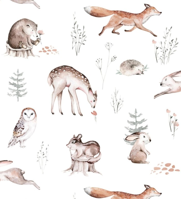 Papel pintado infantil de animales ciervos conejos osos buhos y ardillas - Bourne Animals 682670