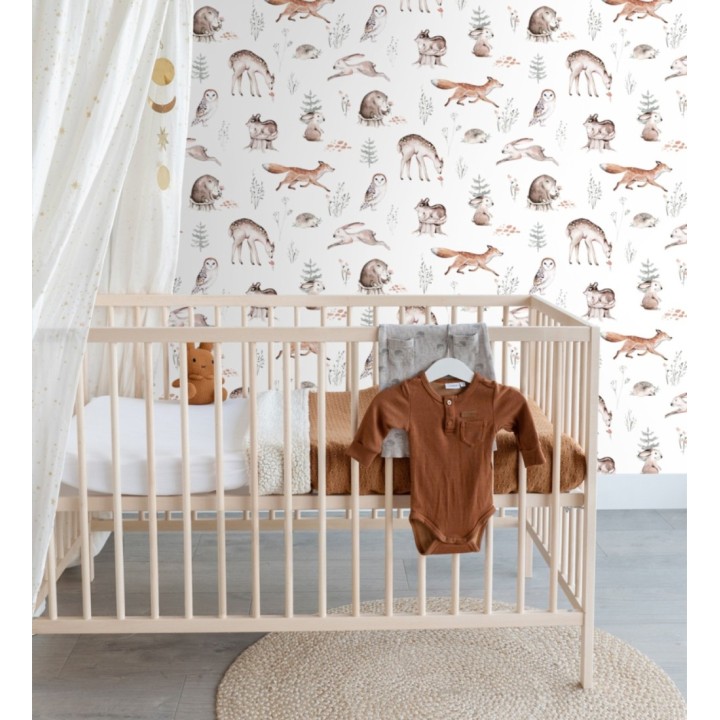 Papel pintado infantil de animales ciervos conejos osos buhos y ardillas - Bourne Animals 682670