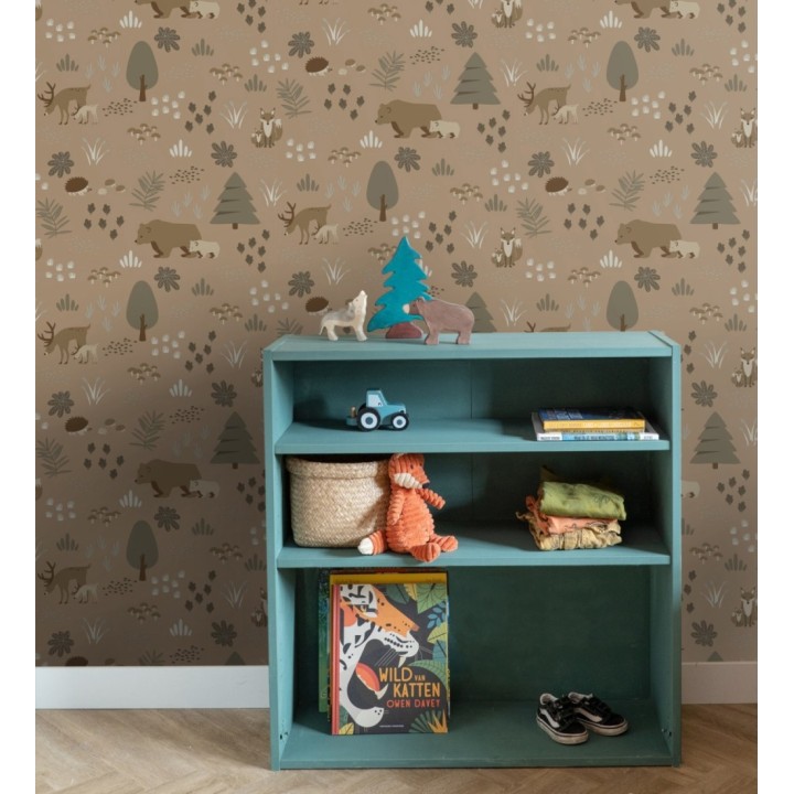Papel pintado infantil de animales osos zorros y ciervos - Forest Families 682671
