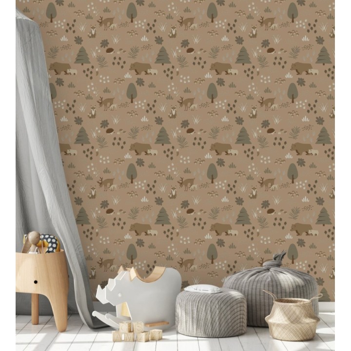 Papel pintado infantil de animales osos zorros y ciervos - Forest Families 682671