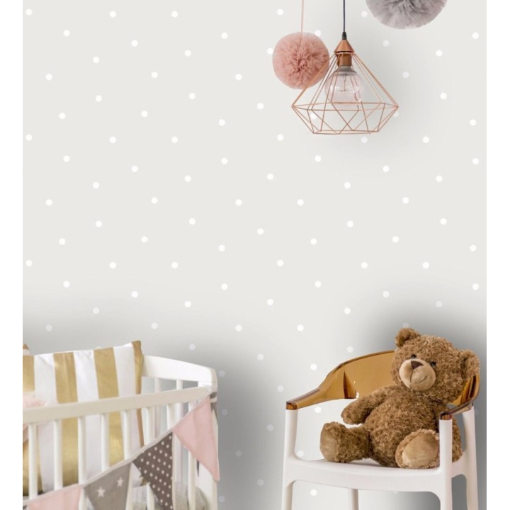 Papel pintado infantil de lunares topos blanco fondo gris - Diago 682675
