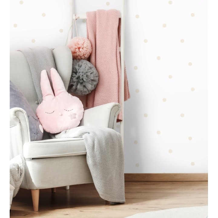 Papel pintado infantil de lunares topos beige fondo blanco - Diago 682676