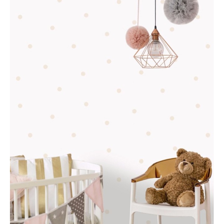 Papel pintado infantil de lunares topos beige fondo blanco - Diago 682676