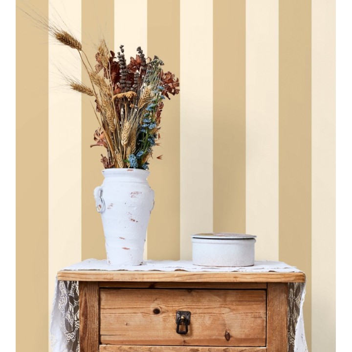 Papel pintado de rayas doradas fondo beige claro - Edin Stripes 682677