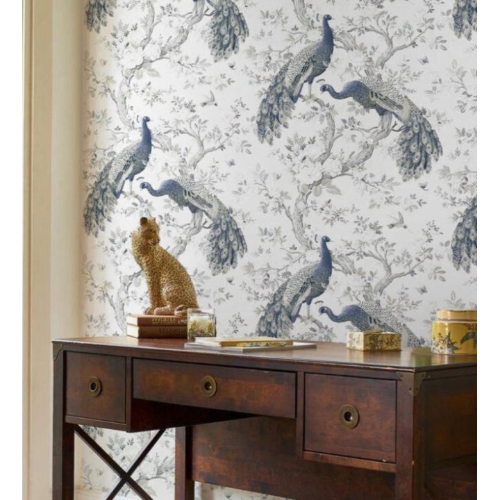 Papel pintado de pavos reales sobre ramas fondo claro - Avian Paradise 682686