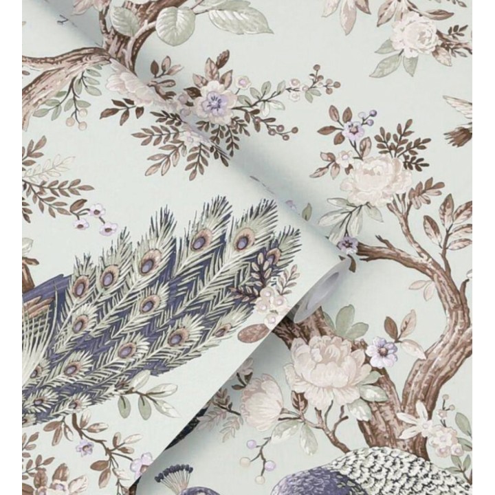 Papel pintado de pavos reales sobre ramas fondo verde claro - Avian Paradise 682687