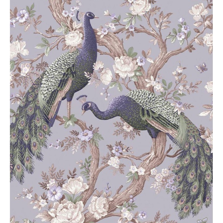 Papel pintado de pavos reales sobre ramas fondo violeta - Avian Paradise 682689