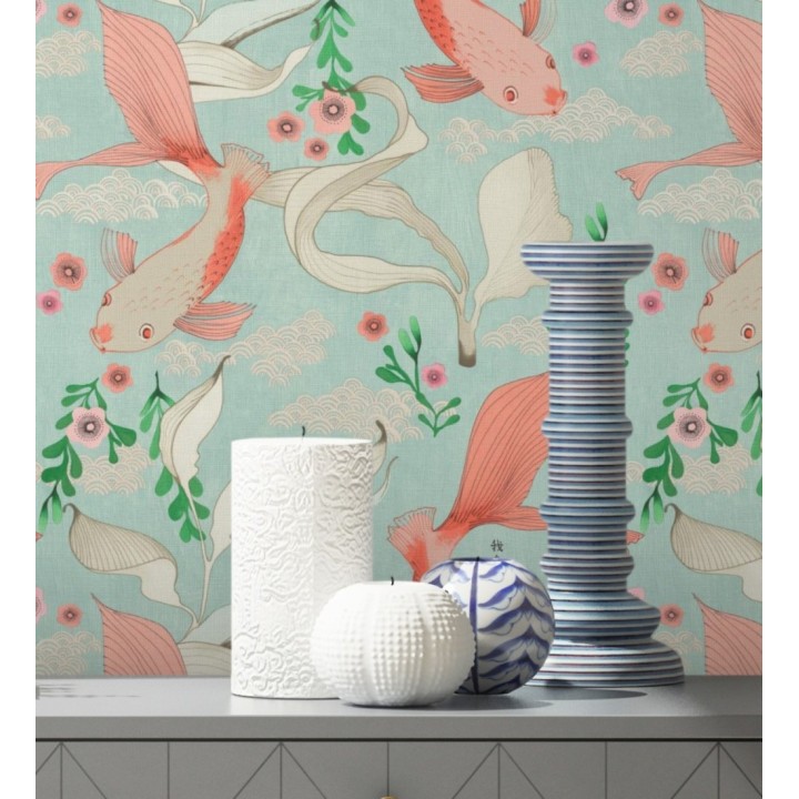 Papel pintado de peces carpa y flores estilo japonés - Koi Nagare 682717