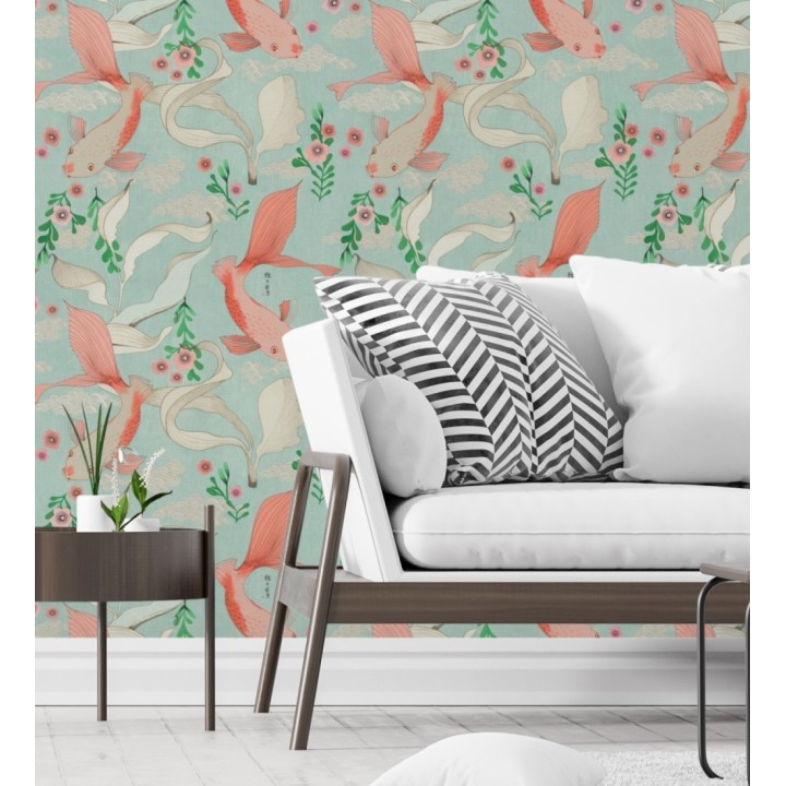 Papel pintado de peces carpa y flores estilo japonés - Koi Nagare 682717