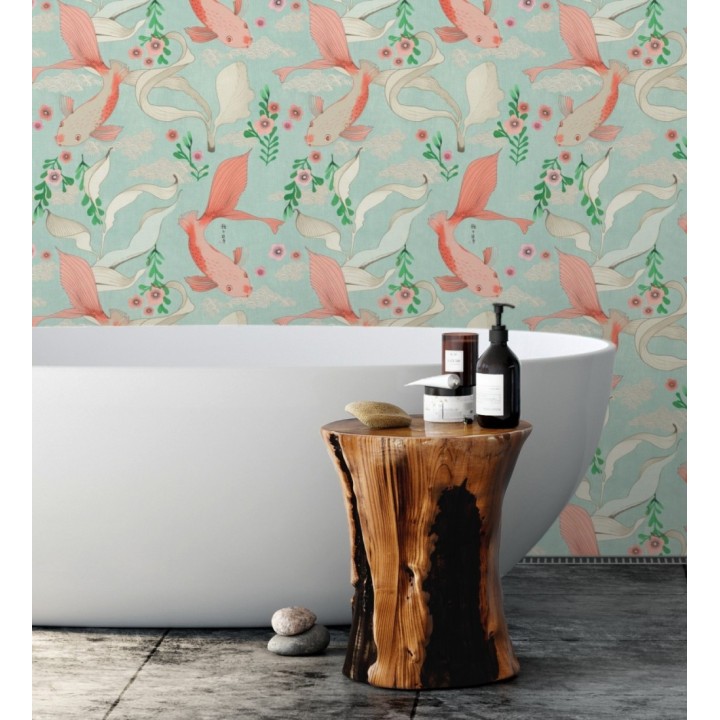 Papel pintado de peces carpa y flores estilo japonés - Koi Nagare 682717