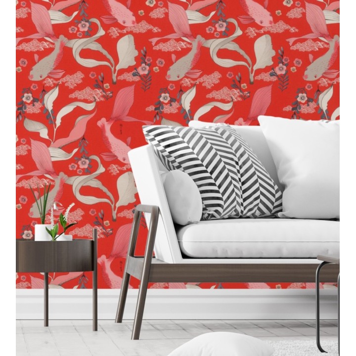 Papel pintado de peces carpa y flores estilo japonés - Koi Nagare 682718