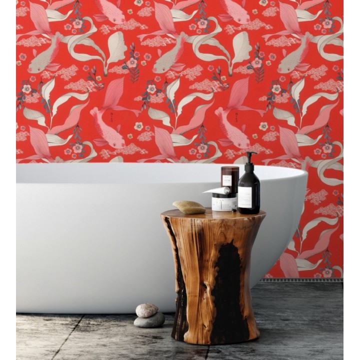 Papel pintado de peces carpa y flores estilo japonés - Koi Nagare 682718