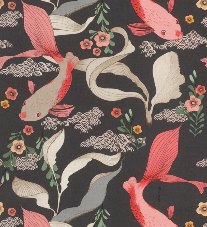 Papel pintado de peces carpa y flores estilo japonés - Koi Nagare 682719