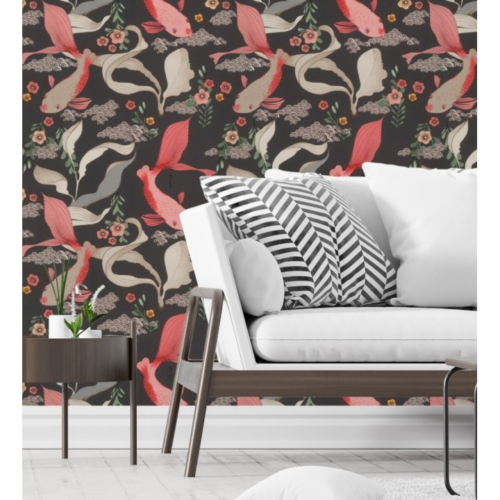 Papel pintado de peces carpa y flores estilo japonés - Koi Nagare 682719