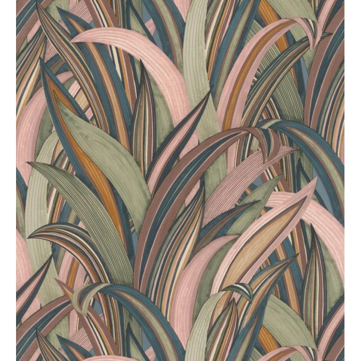 Papel pintado de hojas tropicales con estilo japonés rosa palo y verde - Nagai Ha 682723