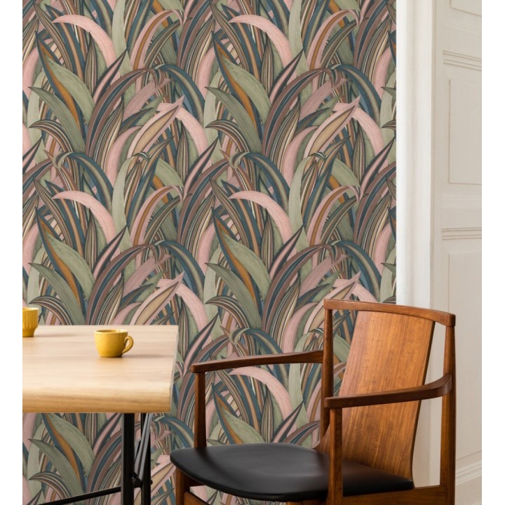 Papel pintado de hojas tropicales con estilo japonés rosa palo y verde - Nagai Ha 682723