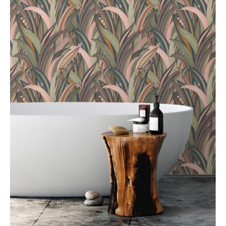 Papel pintado de hojas tropicales con estilo japonés rosa palo y verde - Nagai Ha 682723