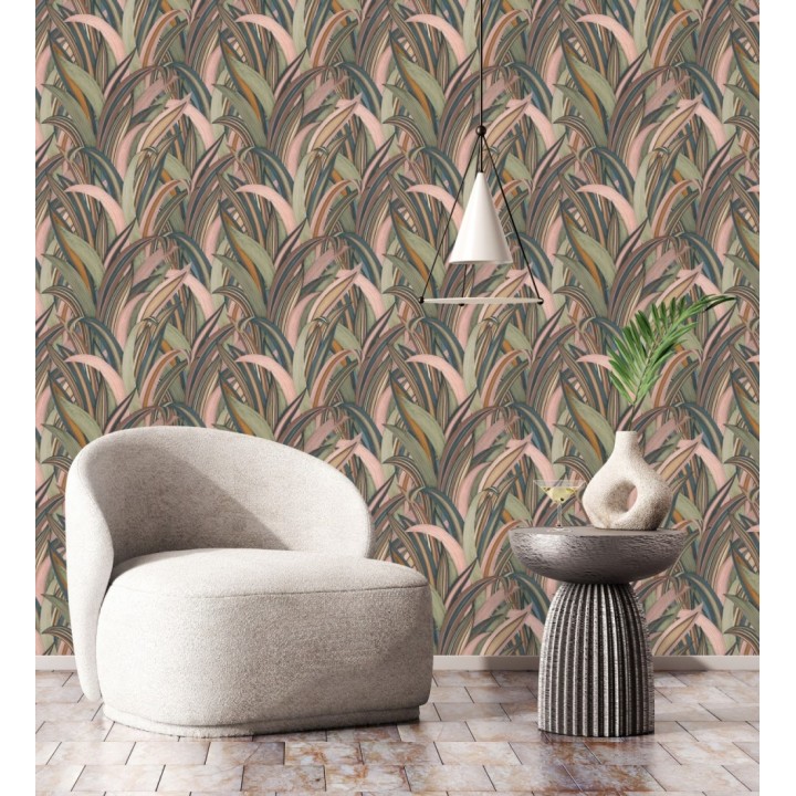 Papel pintado de hojas tropicales con estilo japonés rosa palo y verde - Nagai Ha 682723