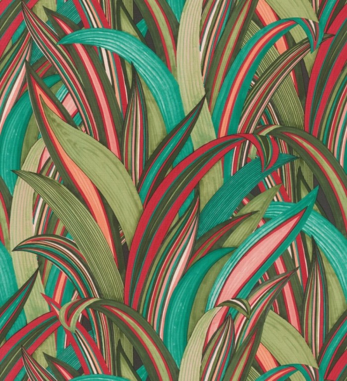 Papel pintado de hojas tropicales con estilo japonés turquesa y verde - Nagai Ha 682725