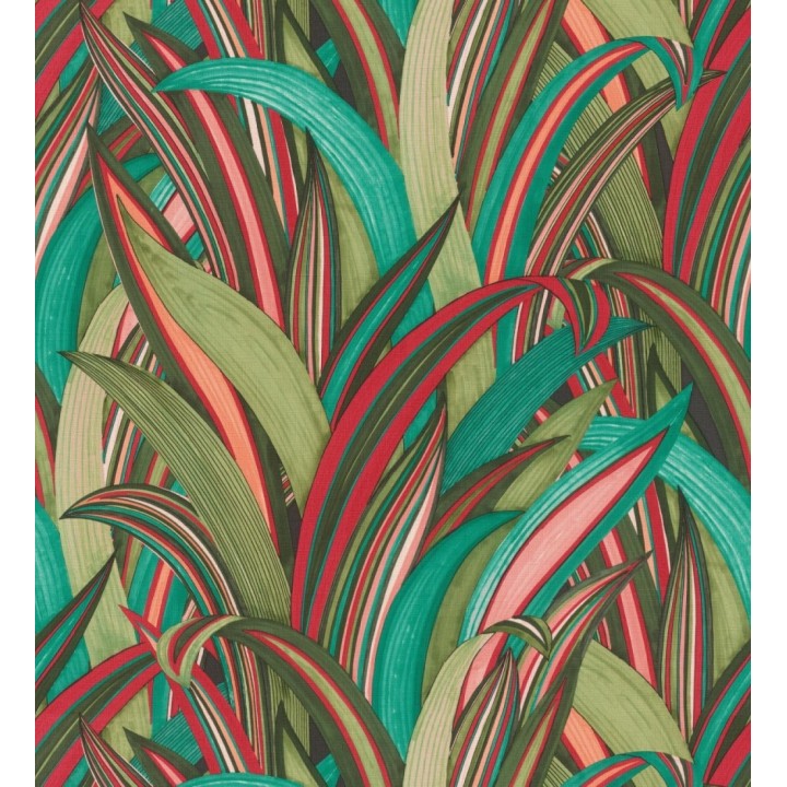 Papel pintado de hojas tropicales con estilo japonés turquesa y verde - Nagai Ha 682725