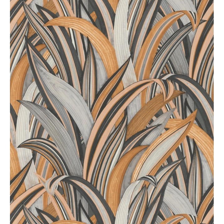 Papel pintado de hojas tropicales con estilo japonés gris y marrón - Nagai Ha 682726