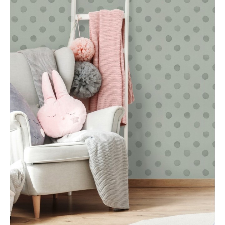 Papel pintado de lunares topos color verde grisáceo - Claudy Dots 682729