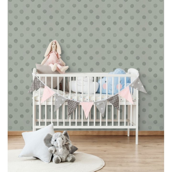 Papel pintado de lunares topos color verde grisáceo - Claudy Dots 682729