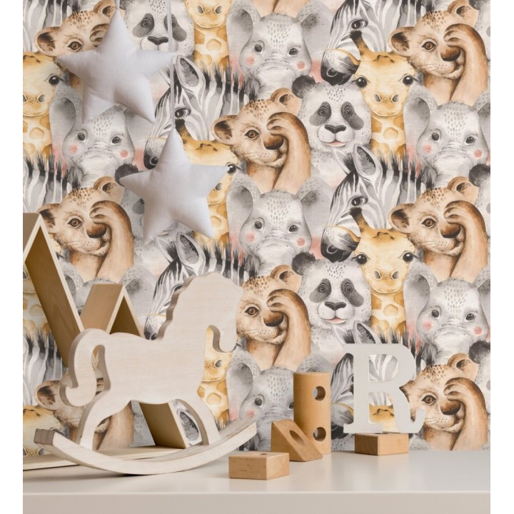 Papel pintado infantil de cachorros de animales de safari pintados con acuarela - Favorite Animals 682735