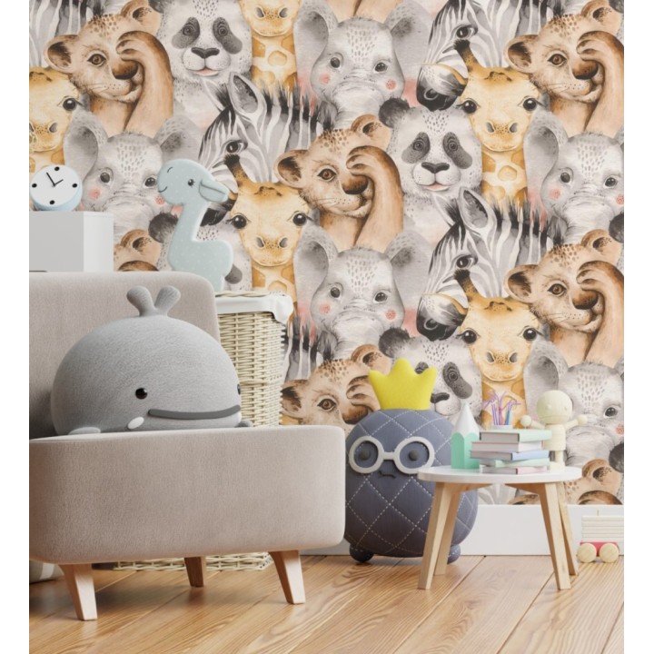 Papel pintado infantil de cachorros de animales de safari pintados con acuarela - Favorite Animals 682735