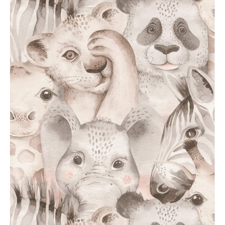 Papel pintado infantil de cachorros de animales de safari pintados con acuarela - Favorite Animals 682736
