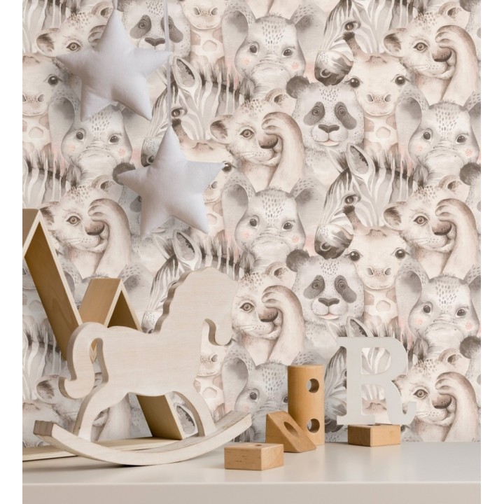 Papel pintado infantil de cachorros de animales de safari pintados con acuarela - Favorite Animals 682736