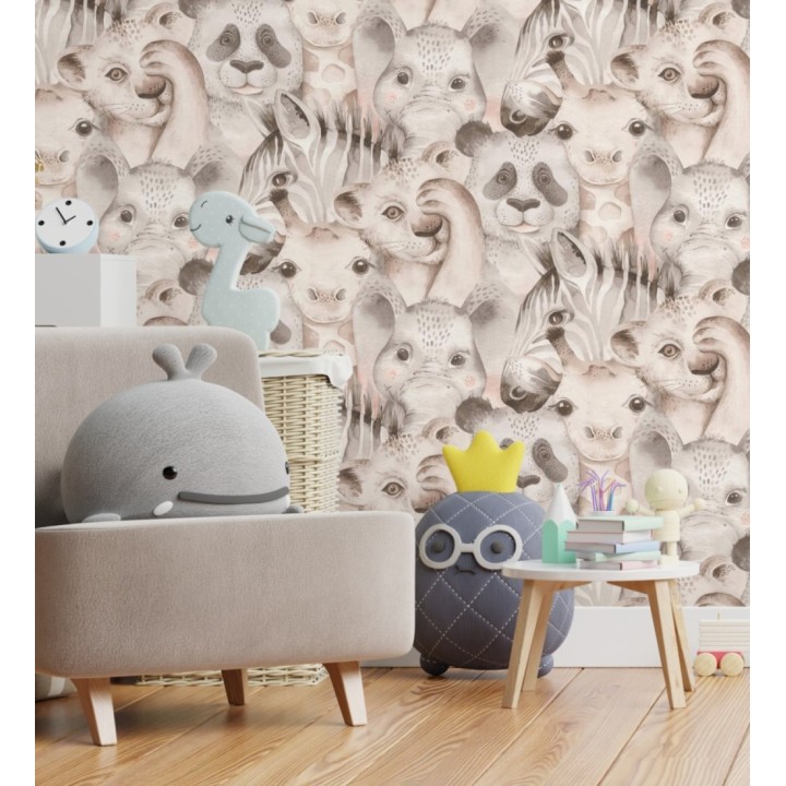 Papel pintado infantil de cachorros de animales de safari pintados con acuarela - Favorite Animals 682736