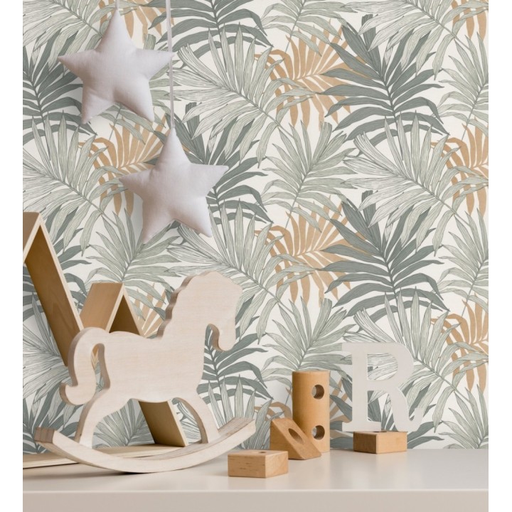 Papel pintado infantil de hojas de la selva tropical africana en tonos verde - Tawa 682738