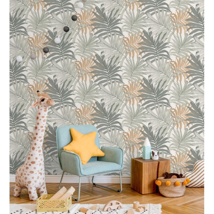 Papel pintado infantil de hojas de la selva tropical africana en tonos verde - Tawa 682738