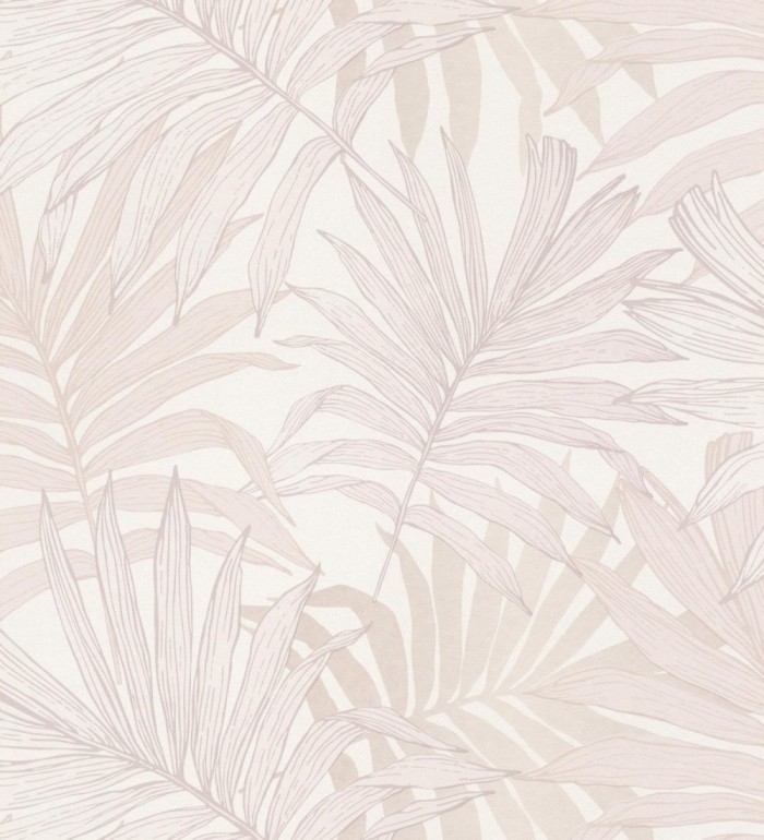 Papel pintado infantil de hojas de la selva tropical africana color rosa y beige pastel - Tawa 682739