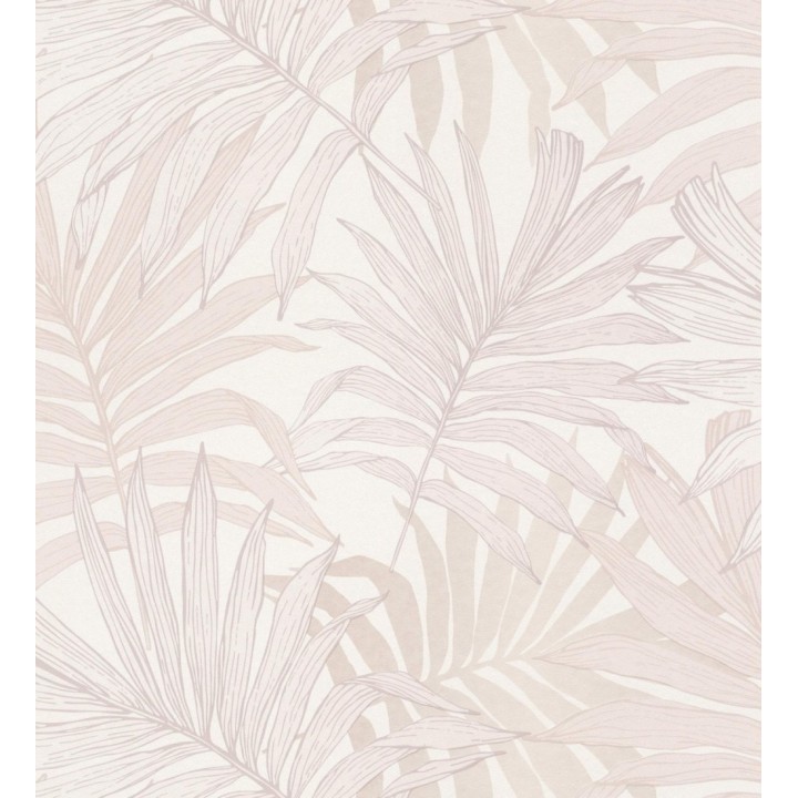 Papel pintado infantil de hojas de la selva tropical africana color rosa y beige pastel - Tawa 682739
