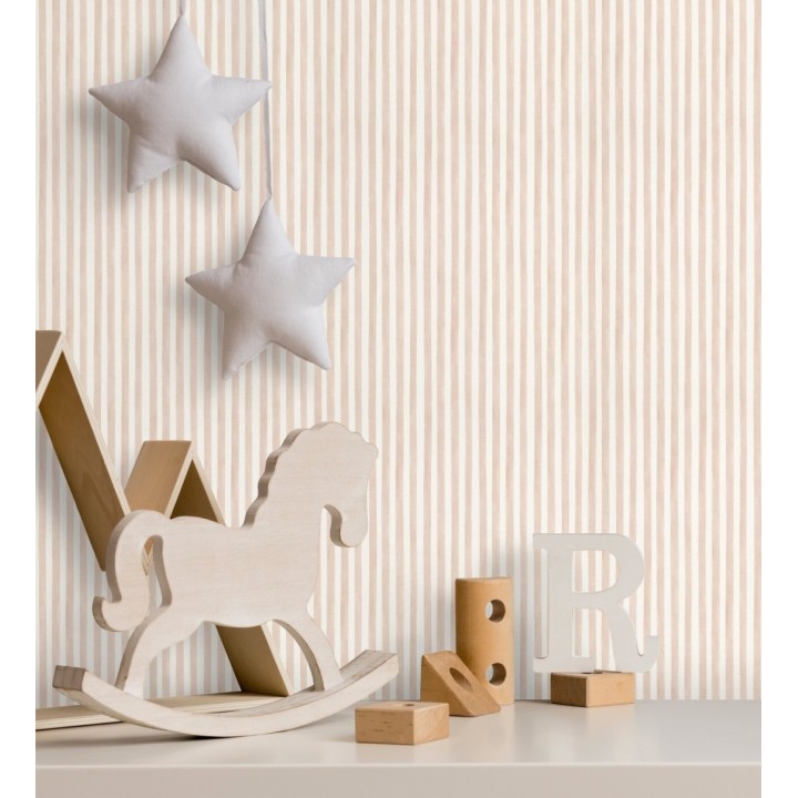 Papel pintado de raya finas beige infantiles - Favorite stripes 682743