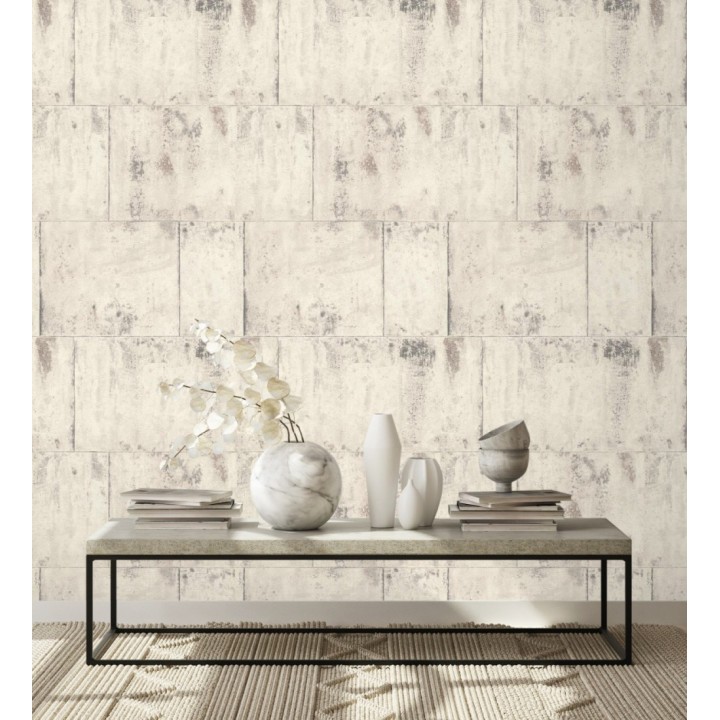 Papel pintado efecto chapa oxidada en bloques - Borg Metal 682766