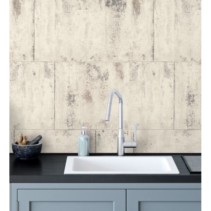 Papel pintado efecto chapa oxidada en bloques - Borg Metal 682766