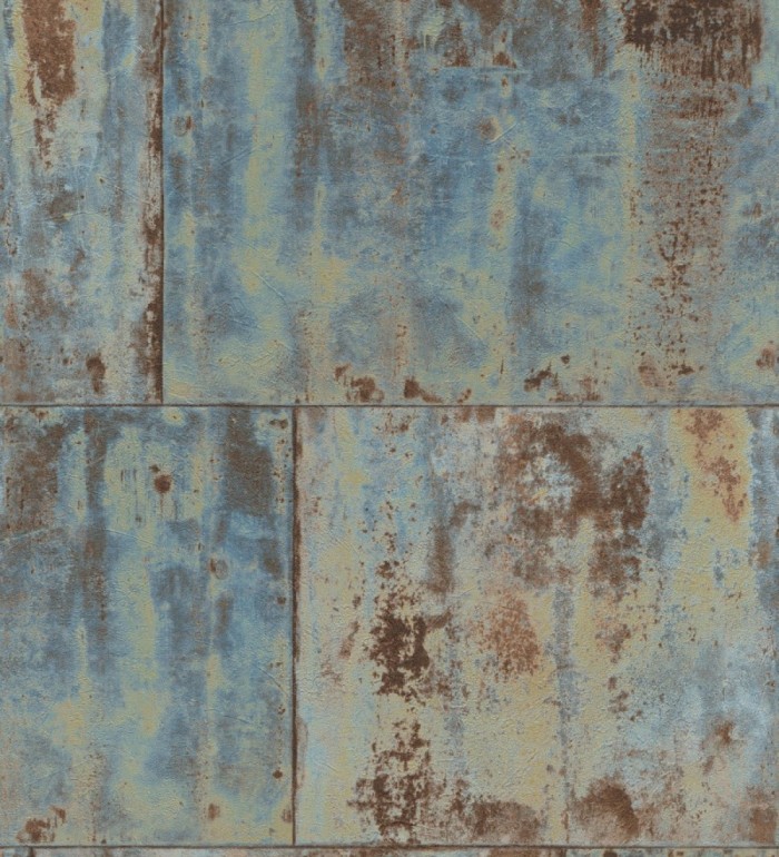 Papel pintado efecto chapa oxidada en bloques - Borg Metal 682767