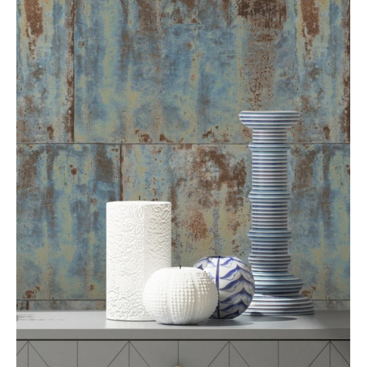 Papel pintado efecto chapa oxidada en bloques - Borg Metal 682767