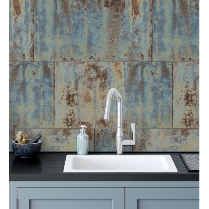 Papel pintado efecto chapa oxidada en bloques - Borg Metal 682767