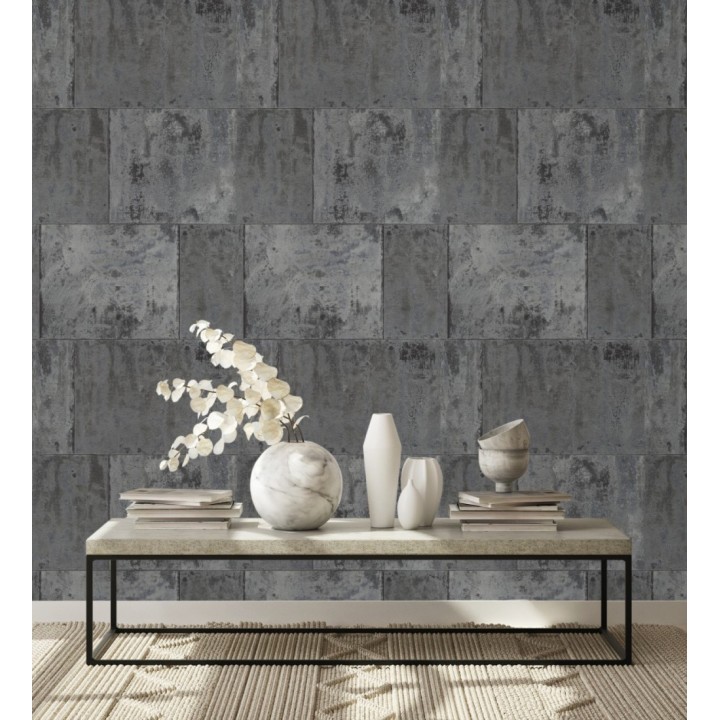 Papel pintado efecto chapa oxidada en bloques - Borg Metal 682768