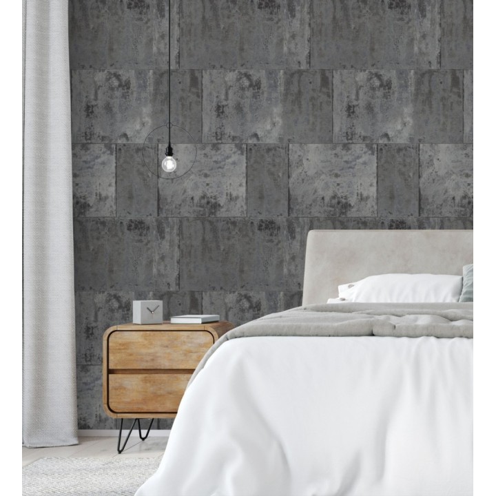 Papel pintado efecto chapa oxidada en bloques - Borg Metal 682768